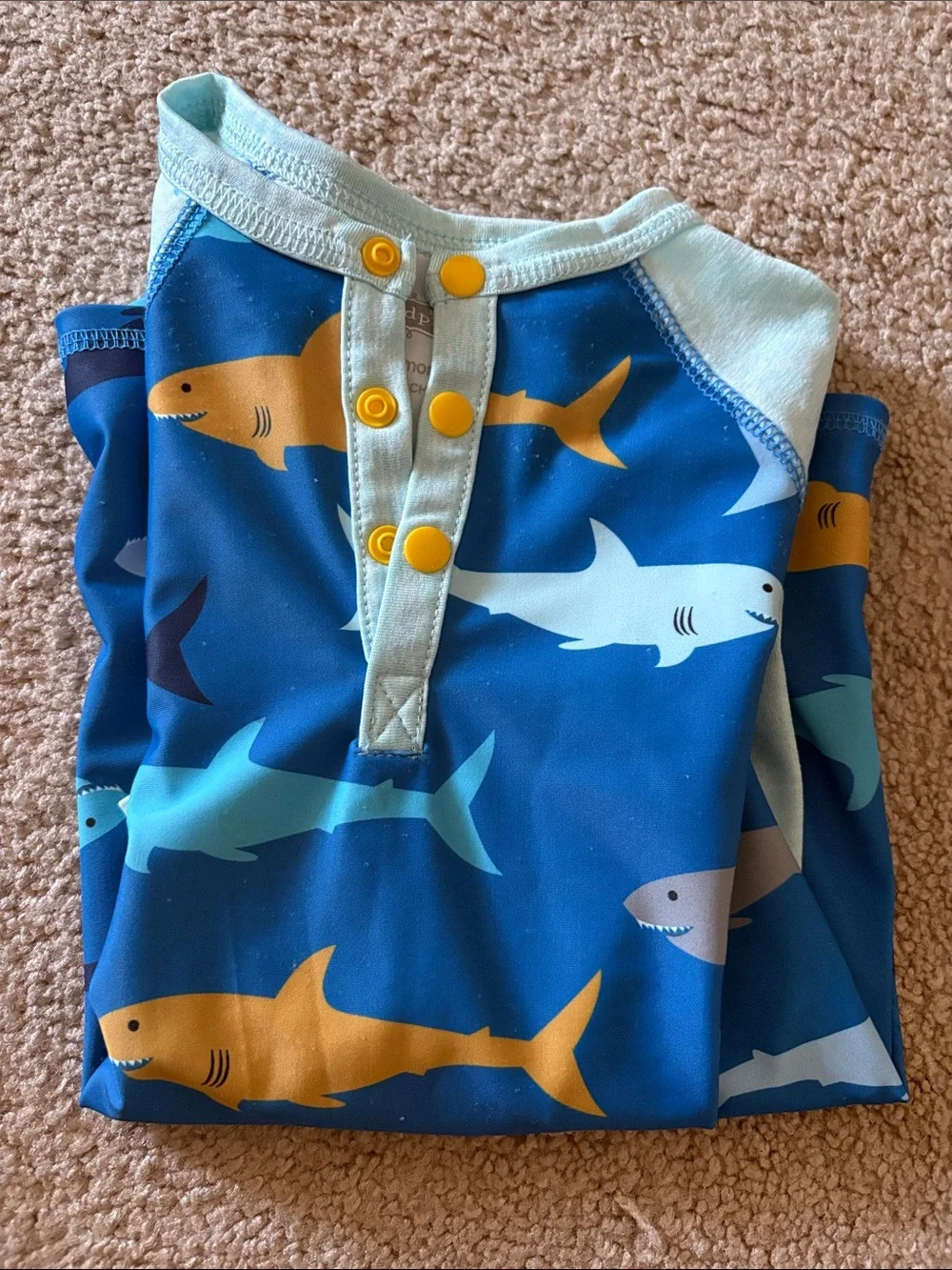 Mud Pie Blue & Aqua Shark-Print Long-Sleeve One-Piece Swim